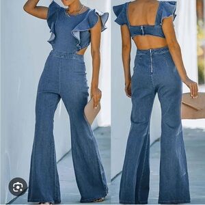 Blue Jean Open Back Jumpsuit